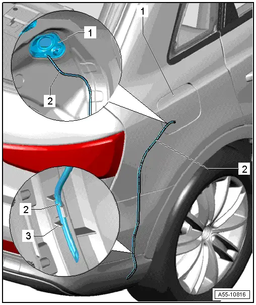 Audi Q3. Overview - Fuel Filler Door Unit Drain Hose