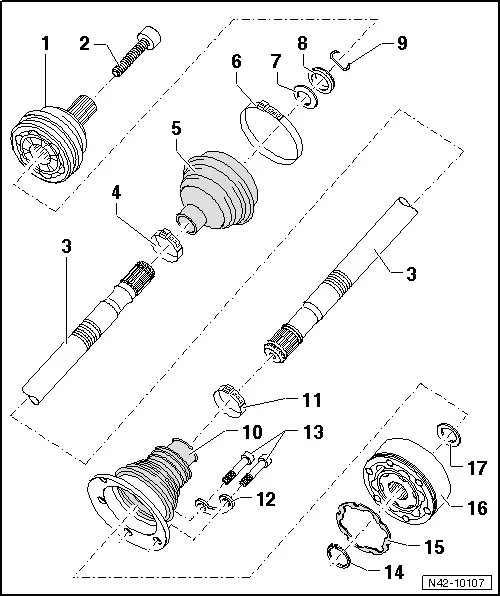 Audi Q3. Overview - Drive Axle, Drive Axle with 100 mm Inner CV Joint