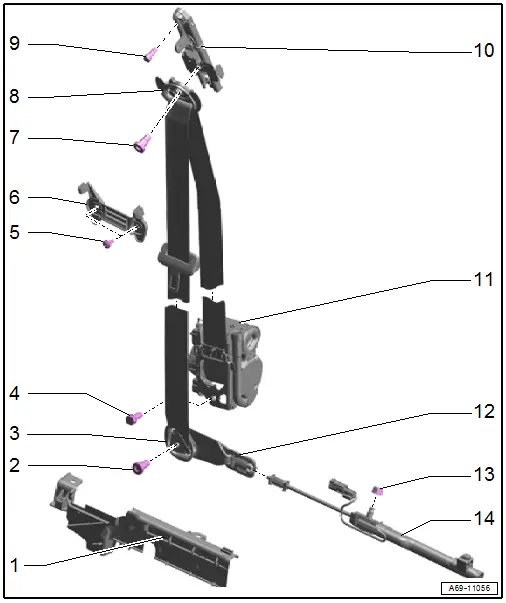 Audi Q3. Overview - Front Three-Point Seat Belt, USA and Canada Market