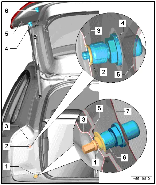 Audi Q3. Overview - Rear Lid, Stop and Adjusting Buffer